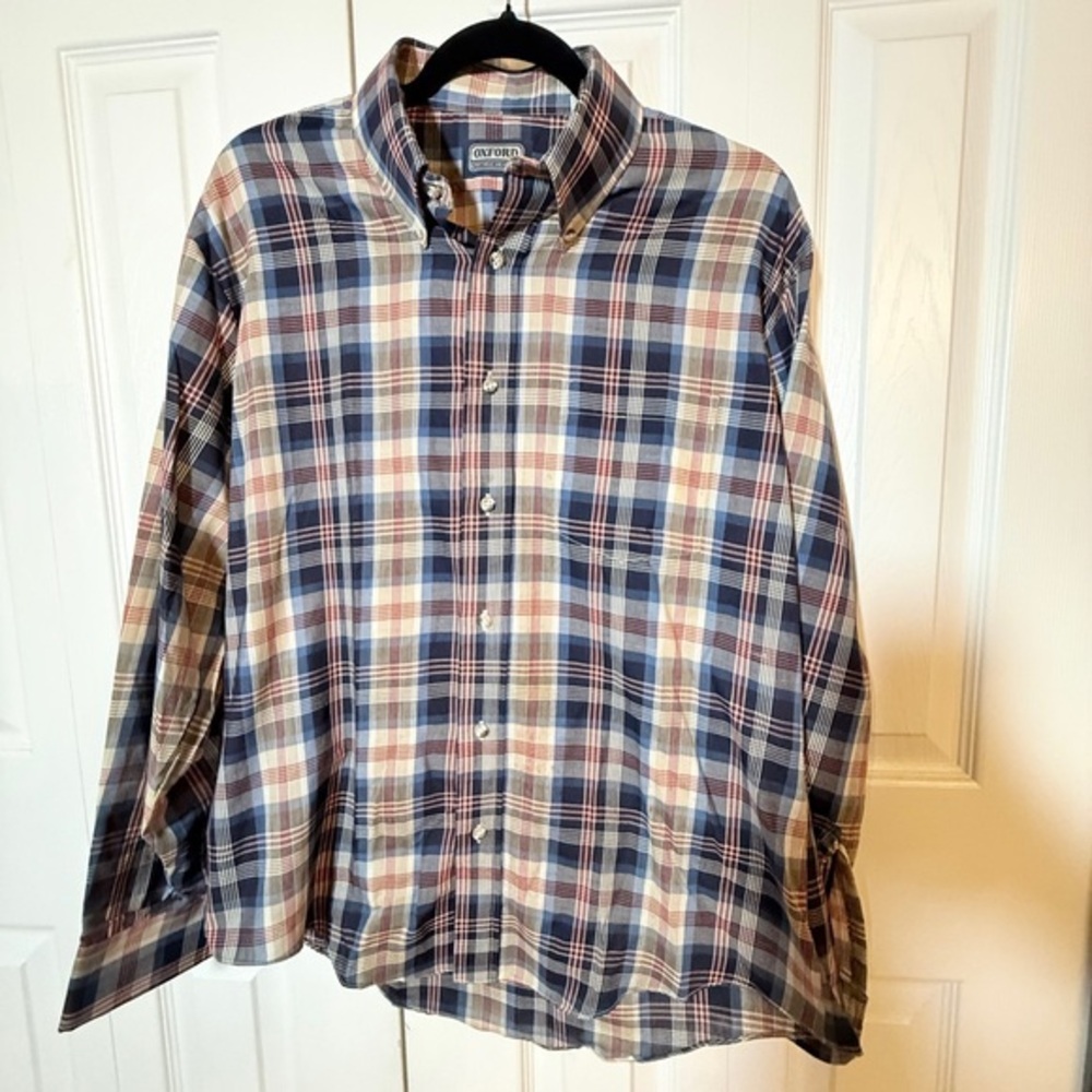 Oxford Multicolor Red Blue Plaid Long Sleeve Shirt Sz L AM